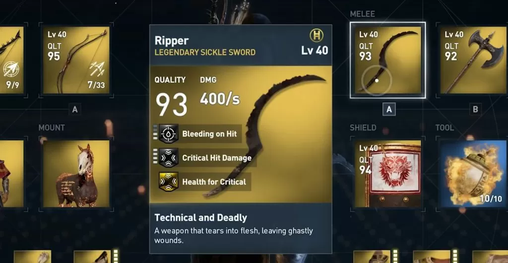 nightmare pack assassin's creed origins ripper legendary sickle sword