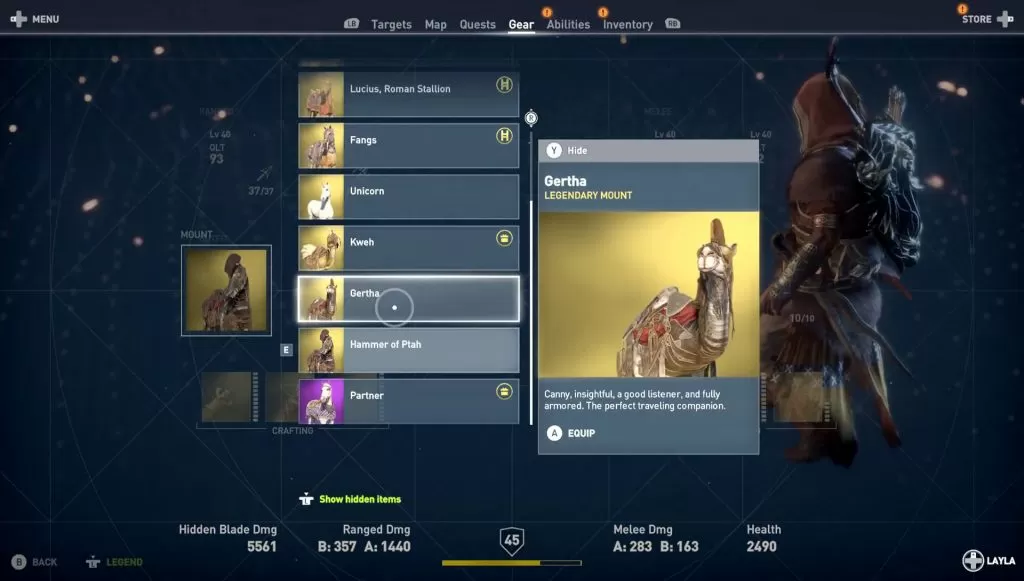 ac origins dlc hidden ones legendary mount gertha