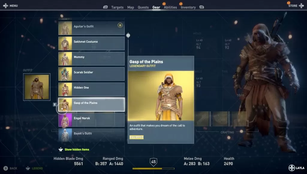 gasp of the plains legendary outfits hidden ones dlc ac origins