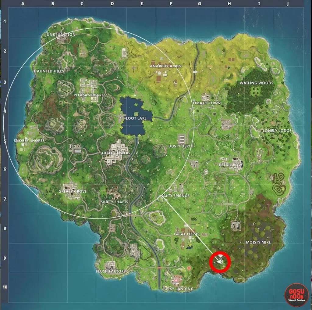 fortnite br challenge search between vehicle tower rock sculpture circle of hedges challenge location