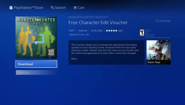 monster hunter world free character edit voucher