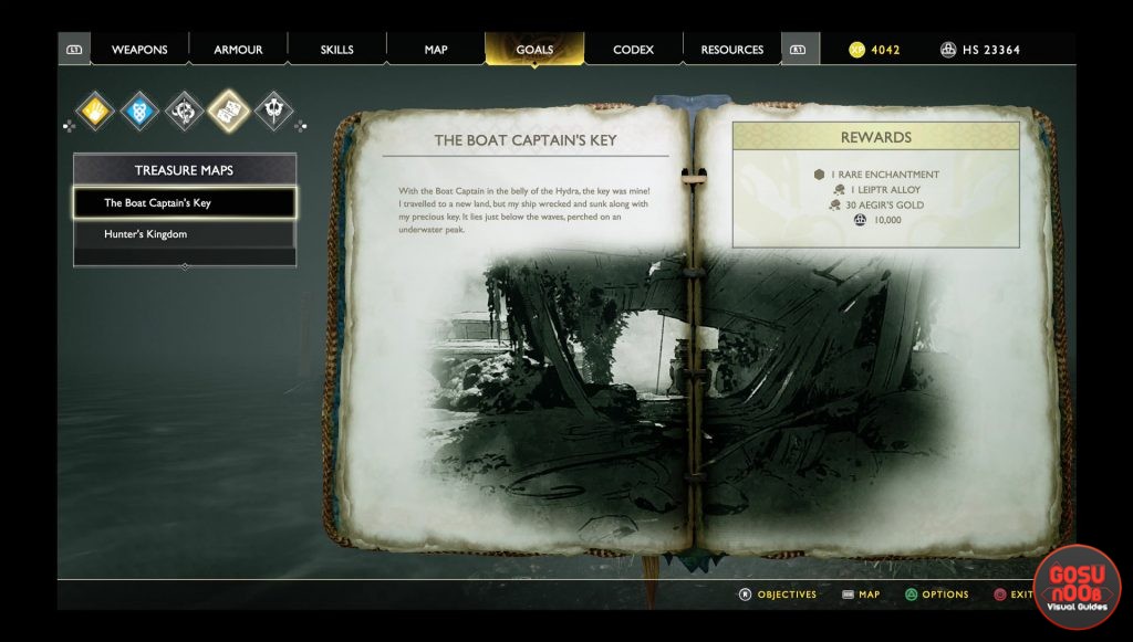 god of war boat captain's key treasure map