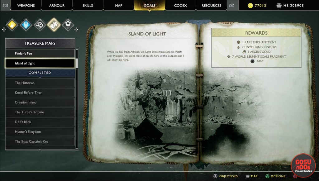 god of war island of light treasure map