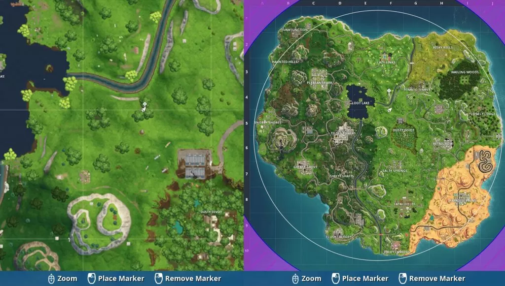 Fortnite Follow the Treasure Map found in Dusty Divot Map Location