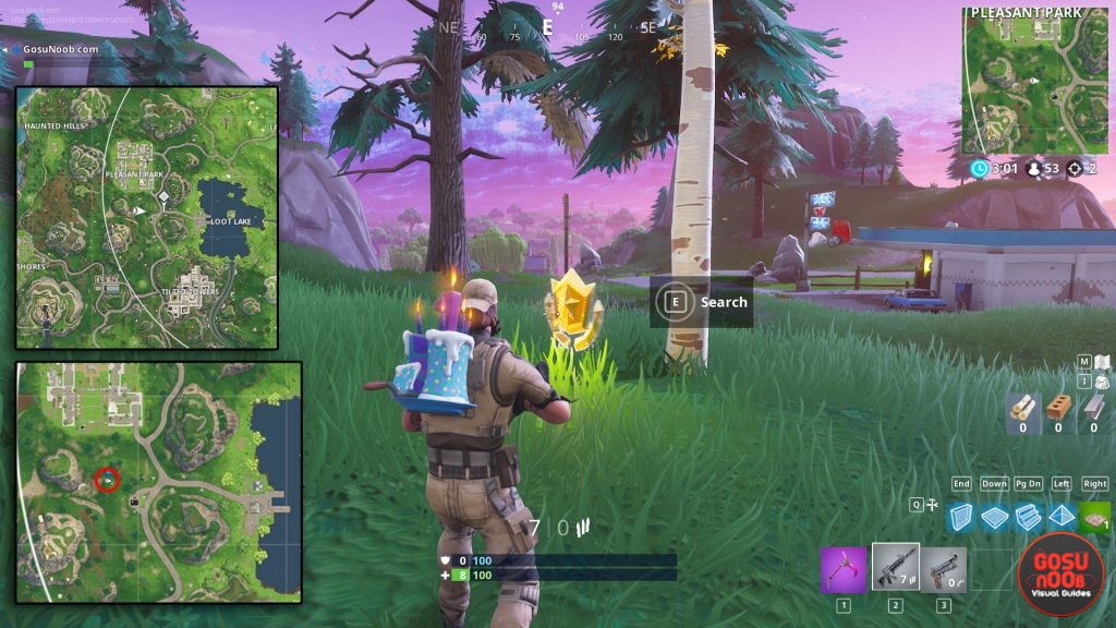 Fortnite Search between Gas Station Soccer Pitch Stunt Mountain Location map