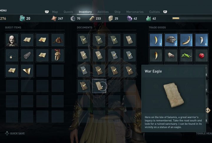 ac odyssey war eagle ainigmata ostraka