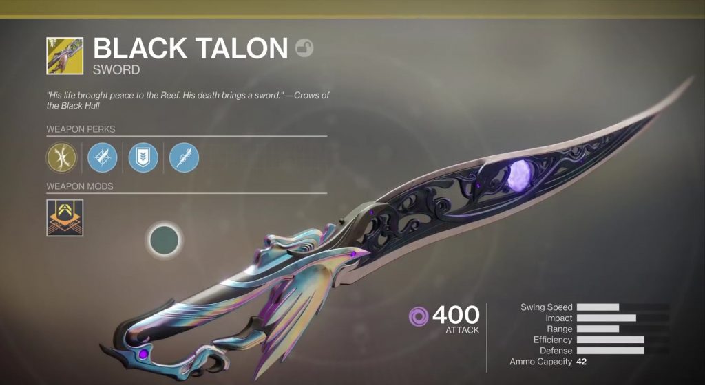 destiny 2 black talon exotic sword