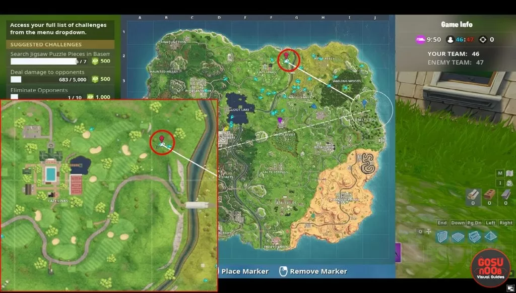 fortnite br search between covered bridge waterfall 9th green battle star