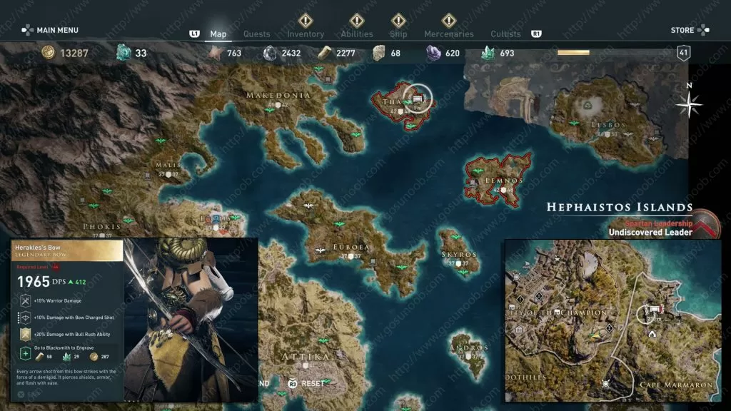 AC Odyssey Herakles bow legendary chest location map