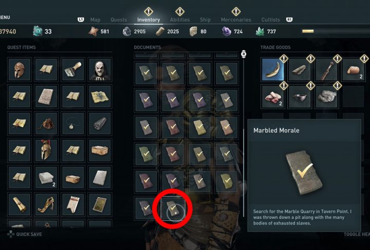 Assassin's Creed Odyssey Marbled Morale Riddle Solution - Porphyrion Cave Ainigmata Ostraka Location