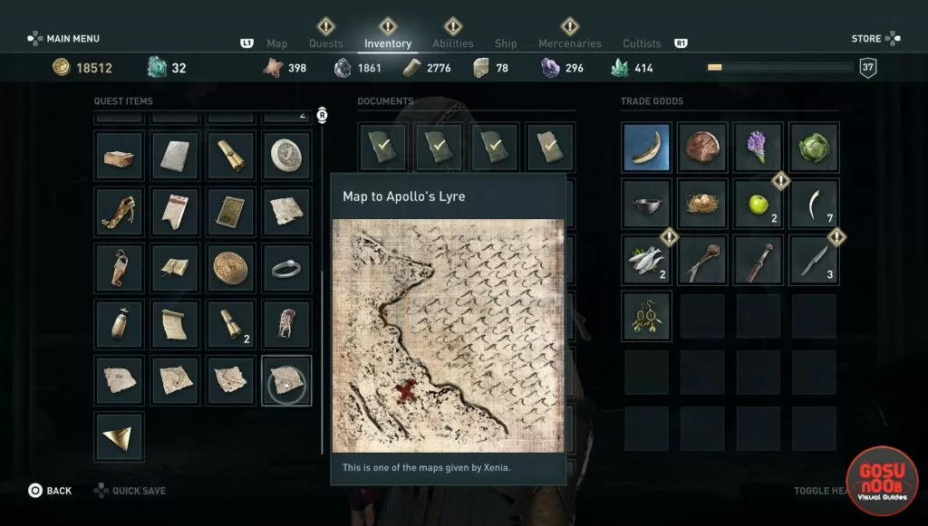 ac odyssey apollo's lyre treasure map location