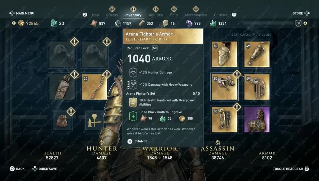 ac odyssey arena fighter's armor