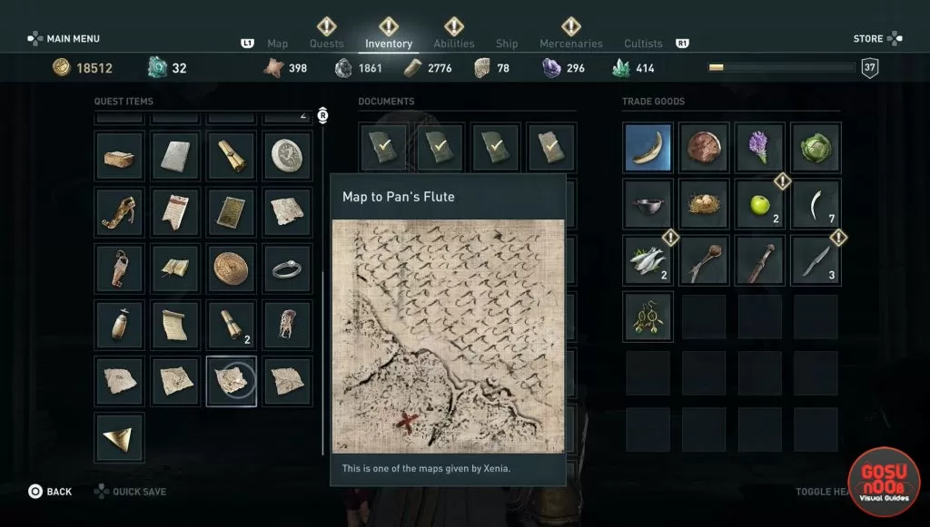 ac odyssey pan's flute treasure map location