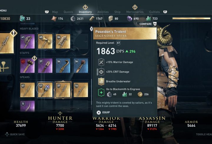 ac odyssey poseidon's trident legendary weapon
