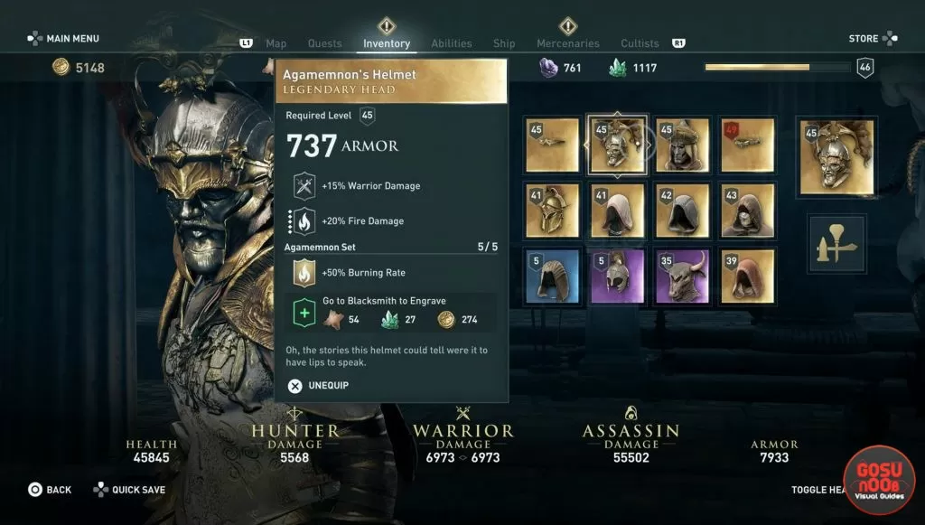 agamemnon legendary set helmet armor ac odyssey