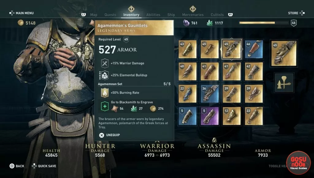 legendary armor ac odyssey agamemnons gauntlets