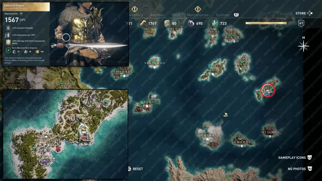 legendary chest map location Xiphos of Peleus ac odyssey