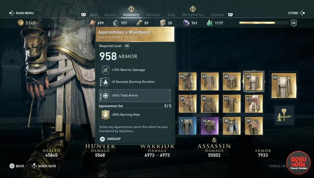 legendary waistband armor agamemnons set ac odyssey