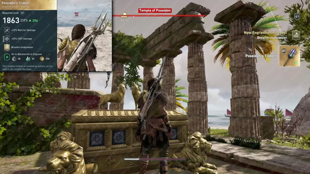 poseidons trident location stats assassins creed odyssey