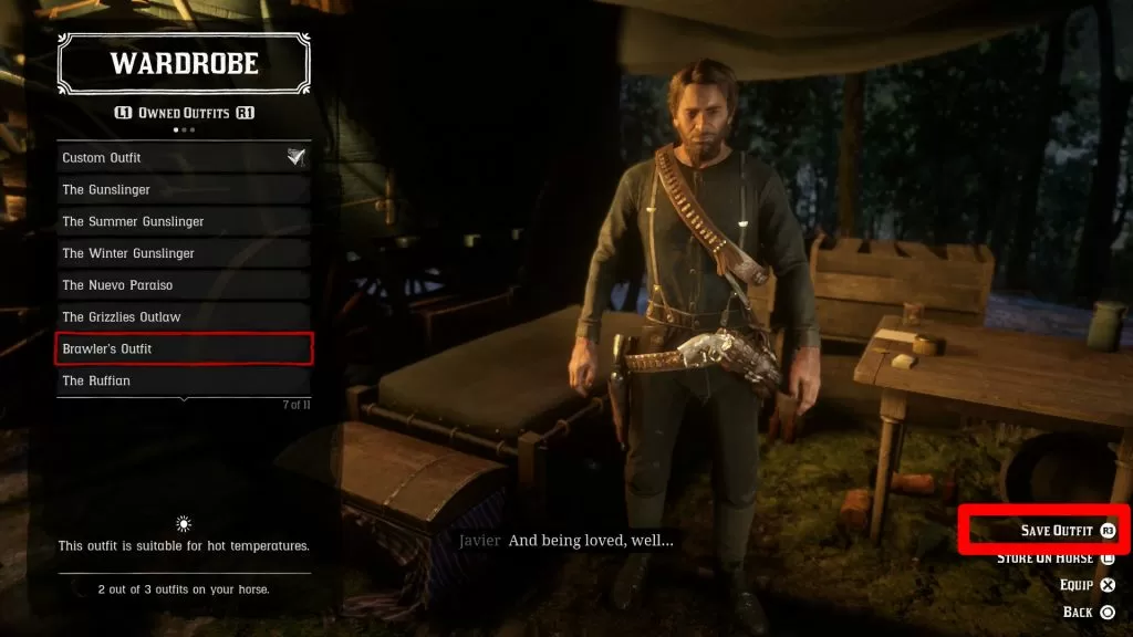 red dead redemption 2 how to save store outfit horse