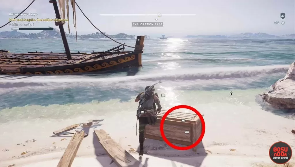 where to find miltos chests ac odyssey red in the wreckage