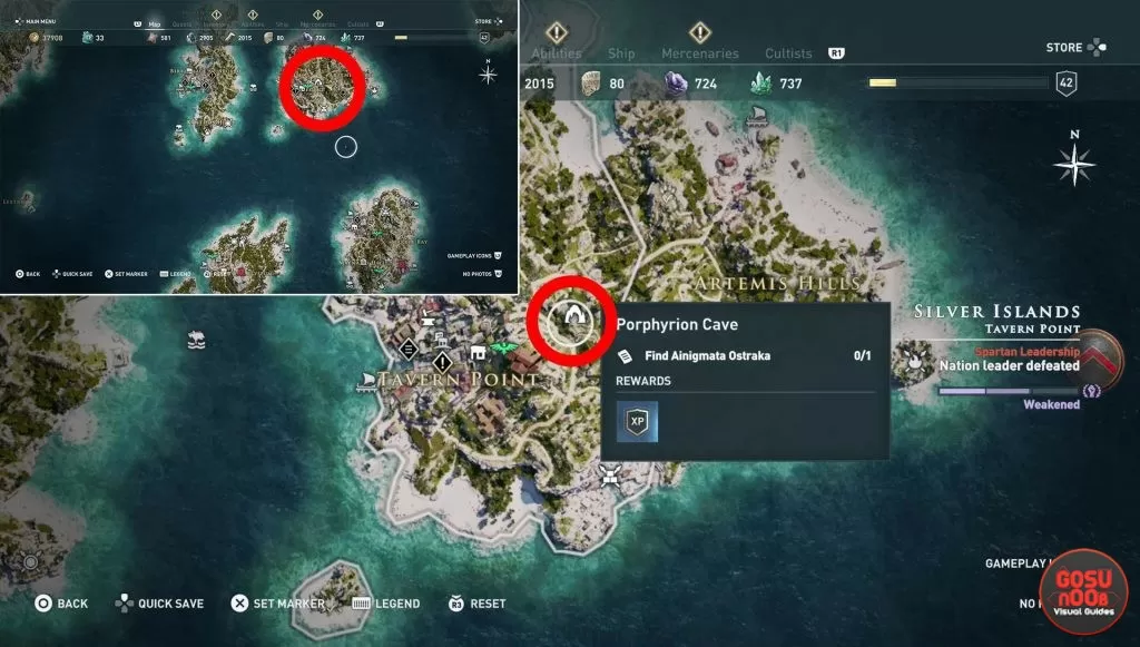 where to find porphyrion cave ainigmata ostraka location ac odyssey