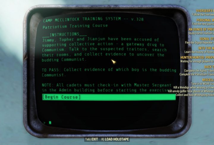 fallout 76 patriotism training who is traitor