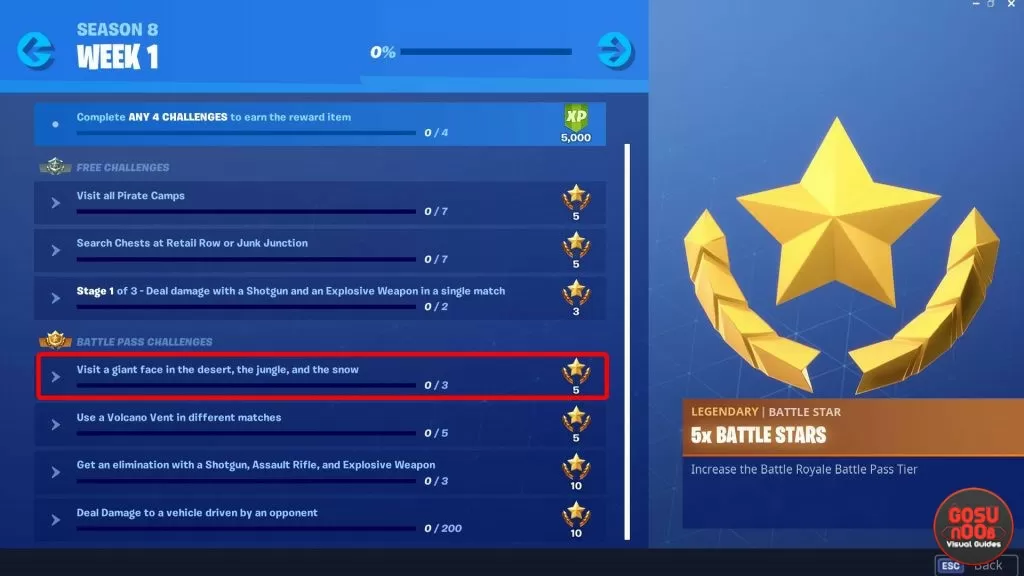 Fortnite Visit Giant Face in Desert, Jungle & Snow Locations Weekly Challenge