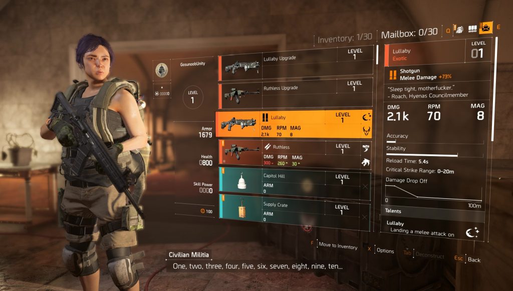 division 2 how to upgrade lullaby exotic shotgun