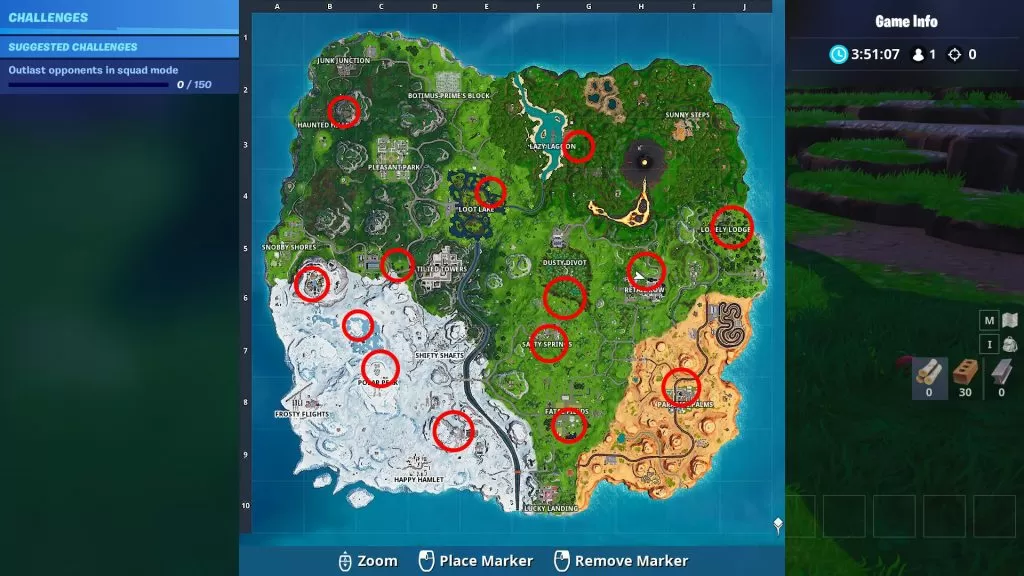 fortnite br campfire locations challenge