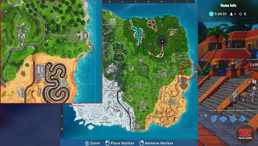 fortnite br visit furthest north south east west points on the island