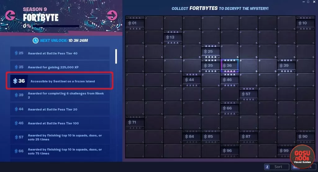 fortnite fortbyte 36 accessible by sentinel on frozen island