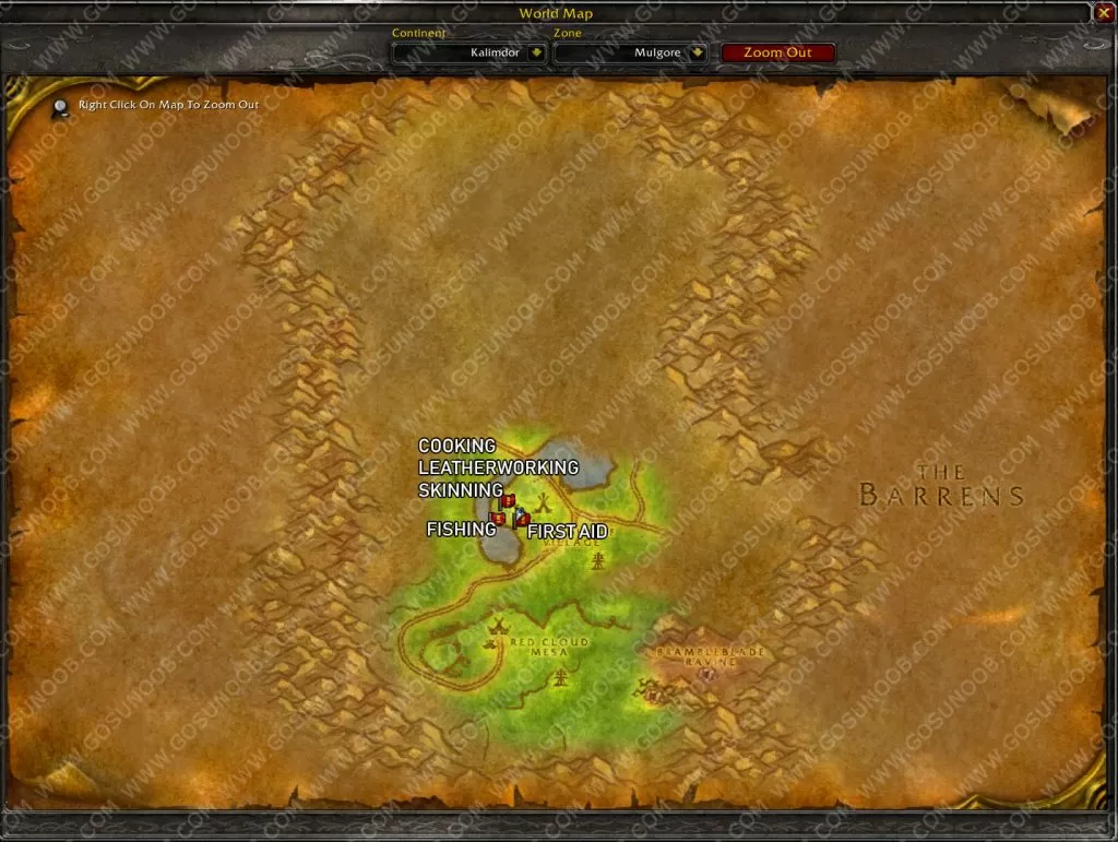 tauren starting area skinning trainer location wow classic