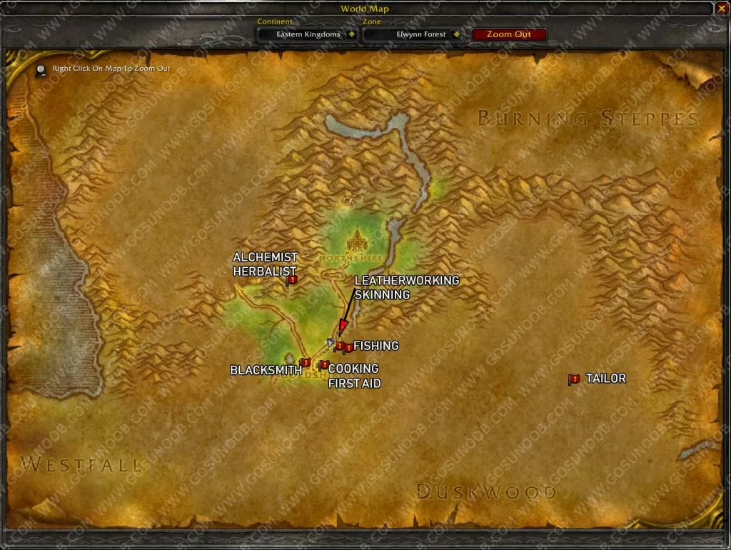 wow classic elwynn forest early profession trainer locations