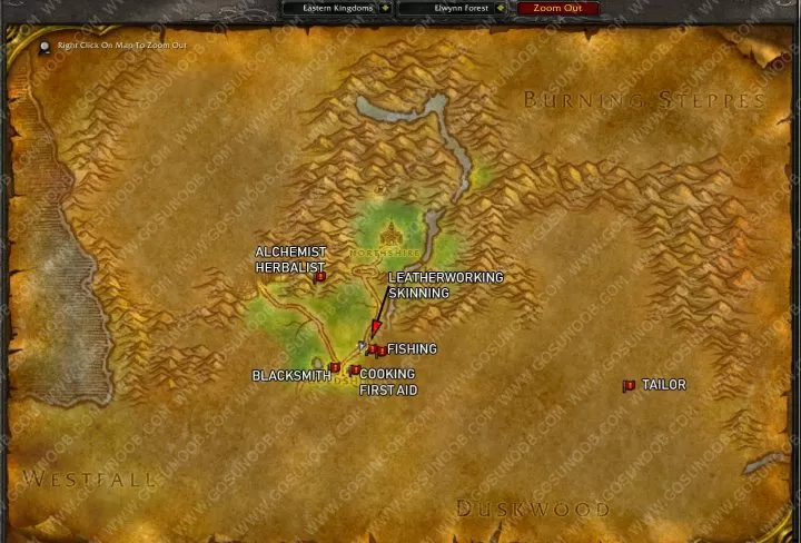 wow classic elwynn forest early profession trainer locations