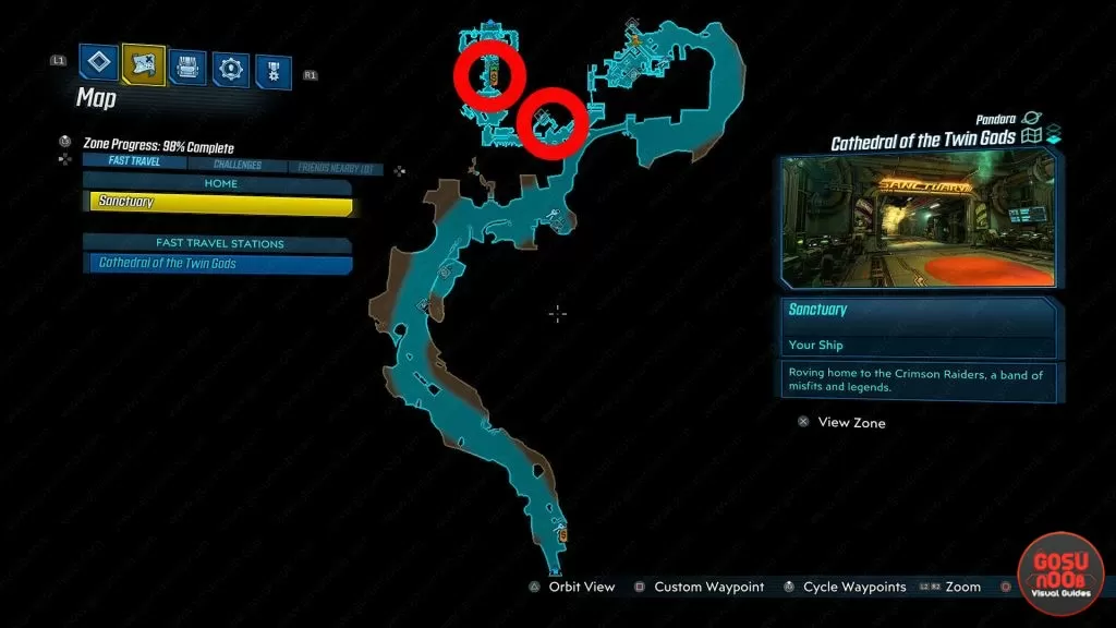 cathedral of the twin gods red chest locations map bl3