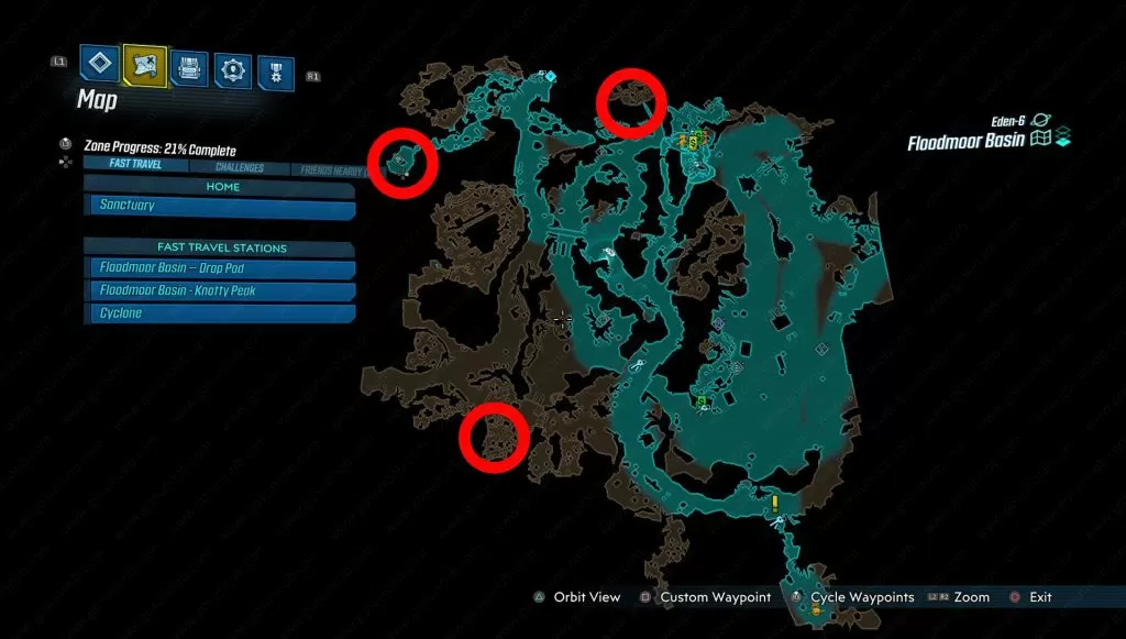 floodmoor basin red chest locations map where to find bl3