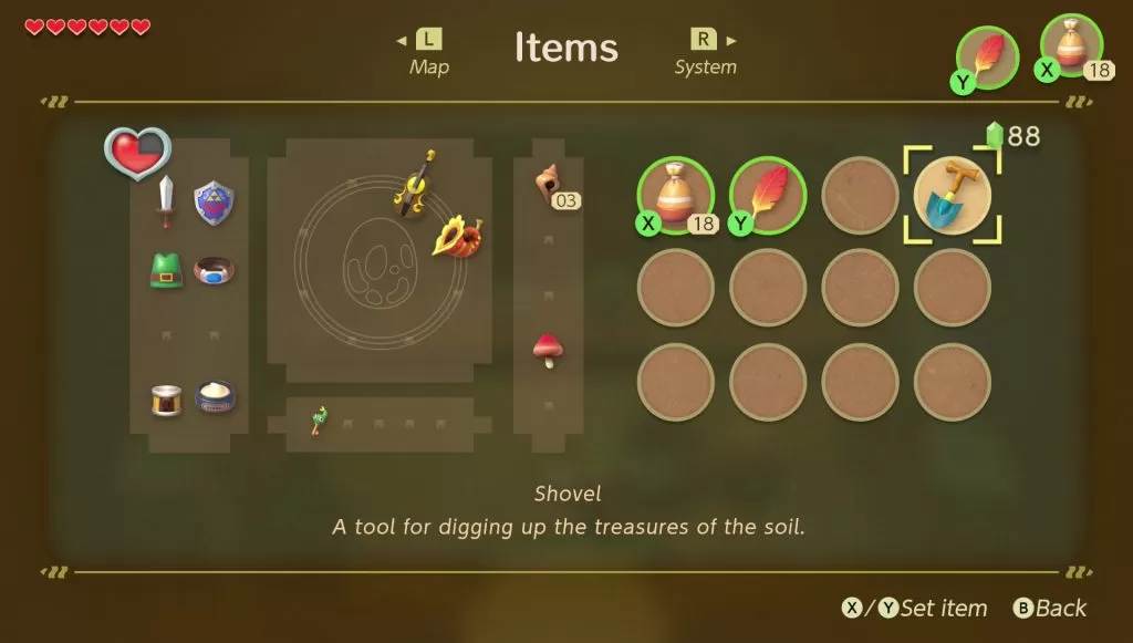 zelda link's awakening how to dig where to find shovel