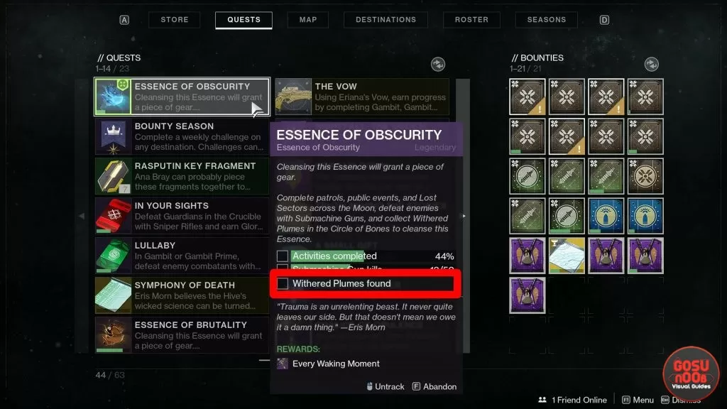Destiny 2 Withered Plumes Location Essence of Obscurity