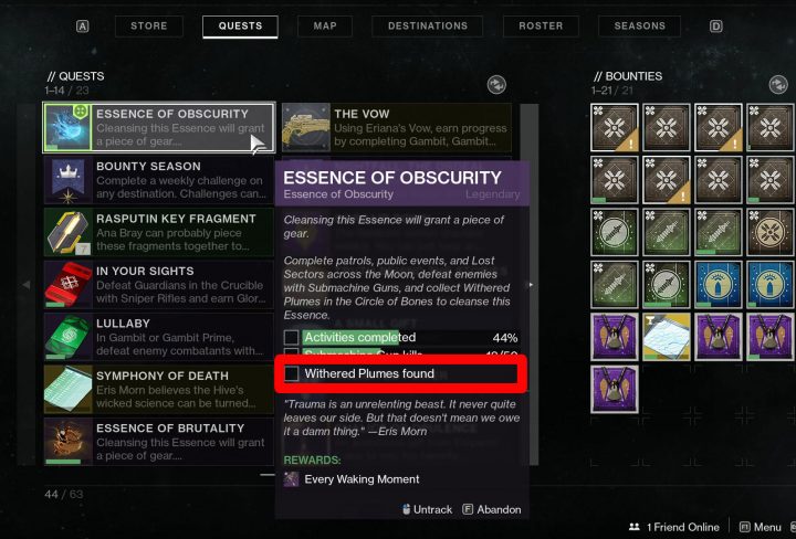 Destiny 2 Withered Plumes Location Essence of Obscurity