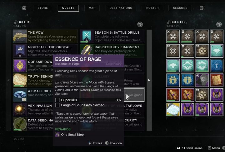 destiny 2 fangs of shun'gath location essence of rage one small step