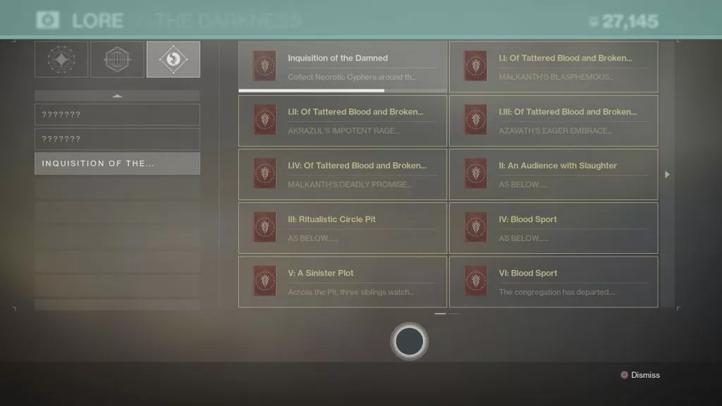 destiny 2 necrotic cypher locations inquisition of the damned lore triumph