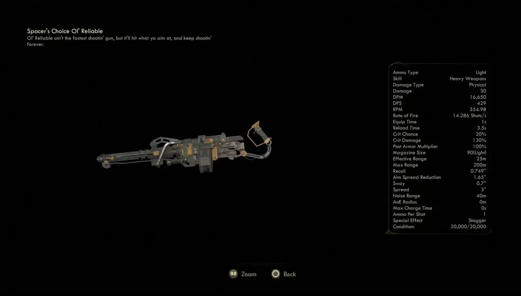 outer worlds ol reliable unique weapon