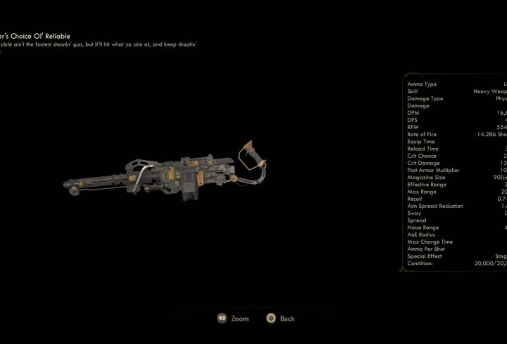 outer worlds ol reliable unique weapon