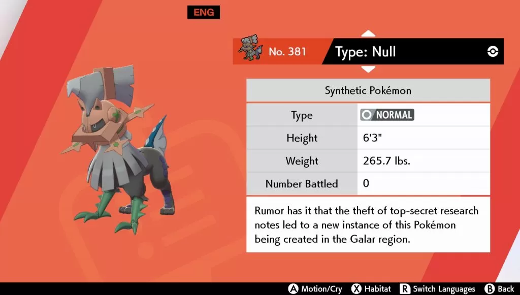 pokemon sword shield type null legendary pokemon