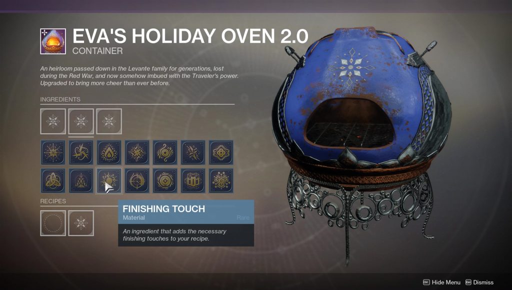 destiny 2 finishing touch ingredient