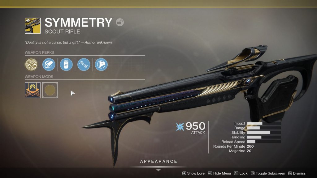 destiny 2 symmetry perks exotic scout rifle