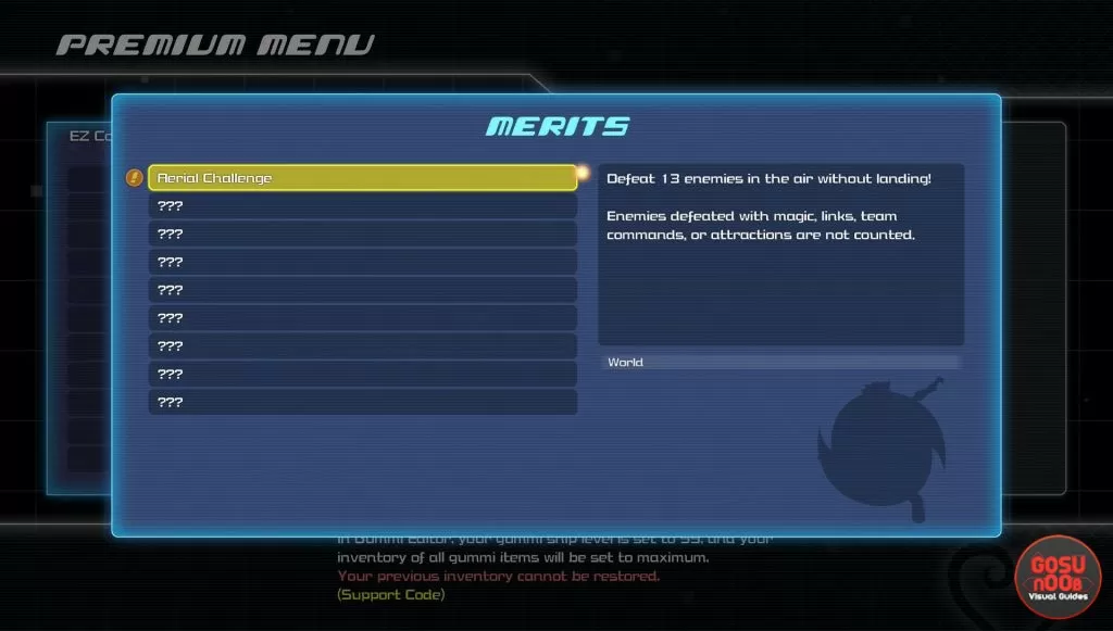 merits in kh3 remind premium menu