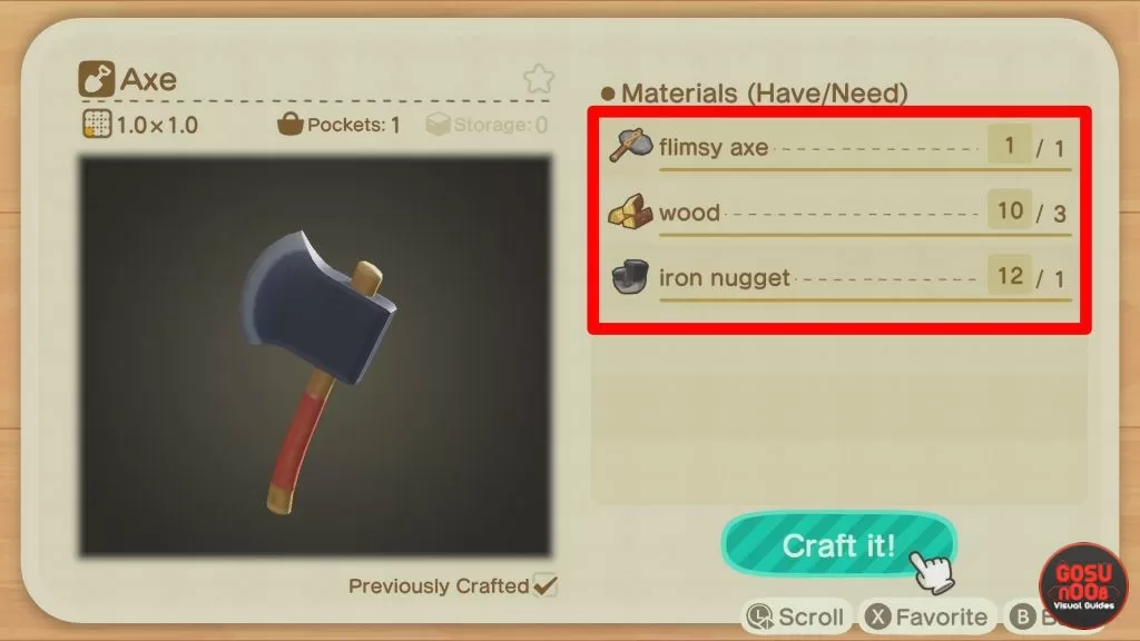 animal crossing new horizons how to craft axe chop down trees