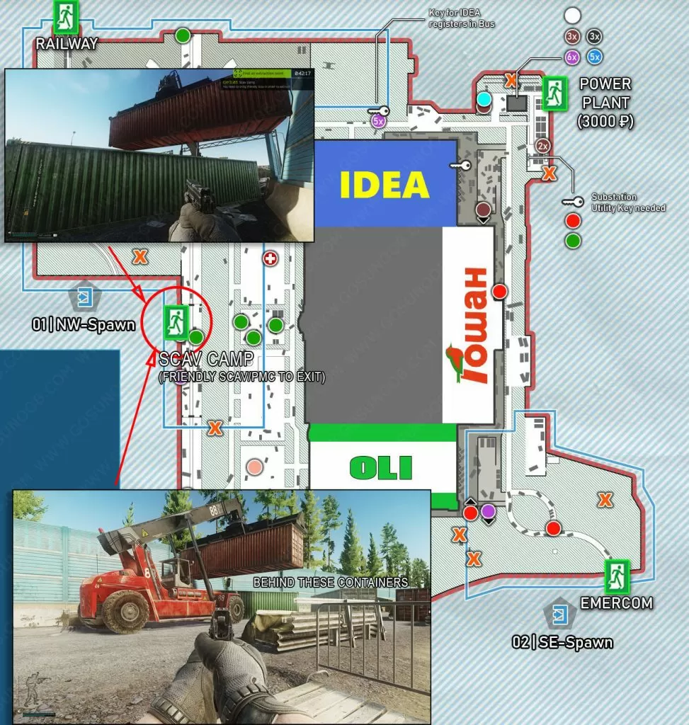 tarkov interchange scav camp extraction location map